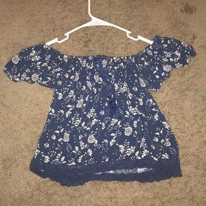 Aeropostale Blue Floral Off The Shoulder Top